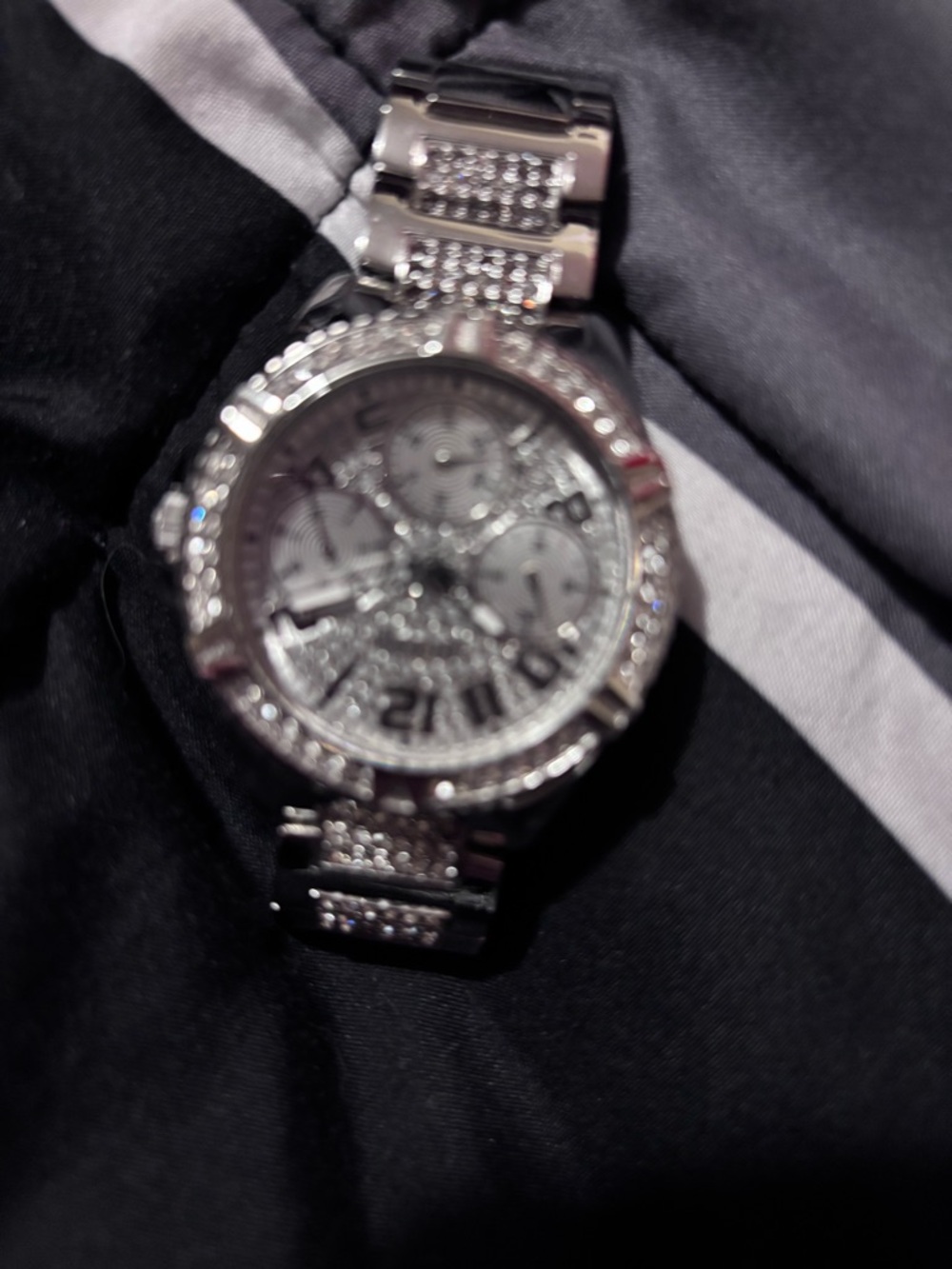 Guess Silver Rhinestone Accent Chronograph Watch